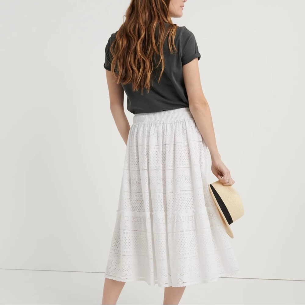 Lucky Brand White Eyelet Tiered Midi Skirt Size M Boho Cottagecore - Picture 3 of 15